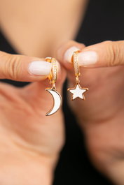 Heliophilia Silver Pendientes de Metal con Colgante de Luna y Estrella Oro CKP9371